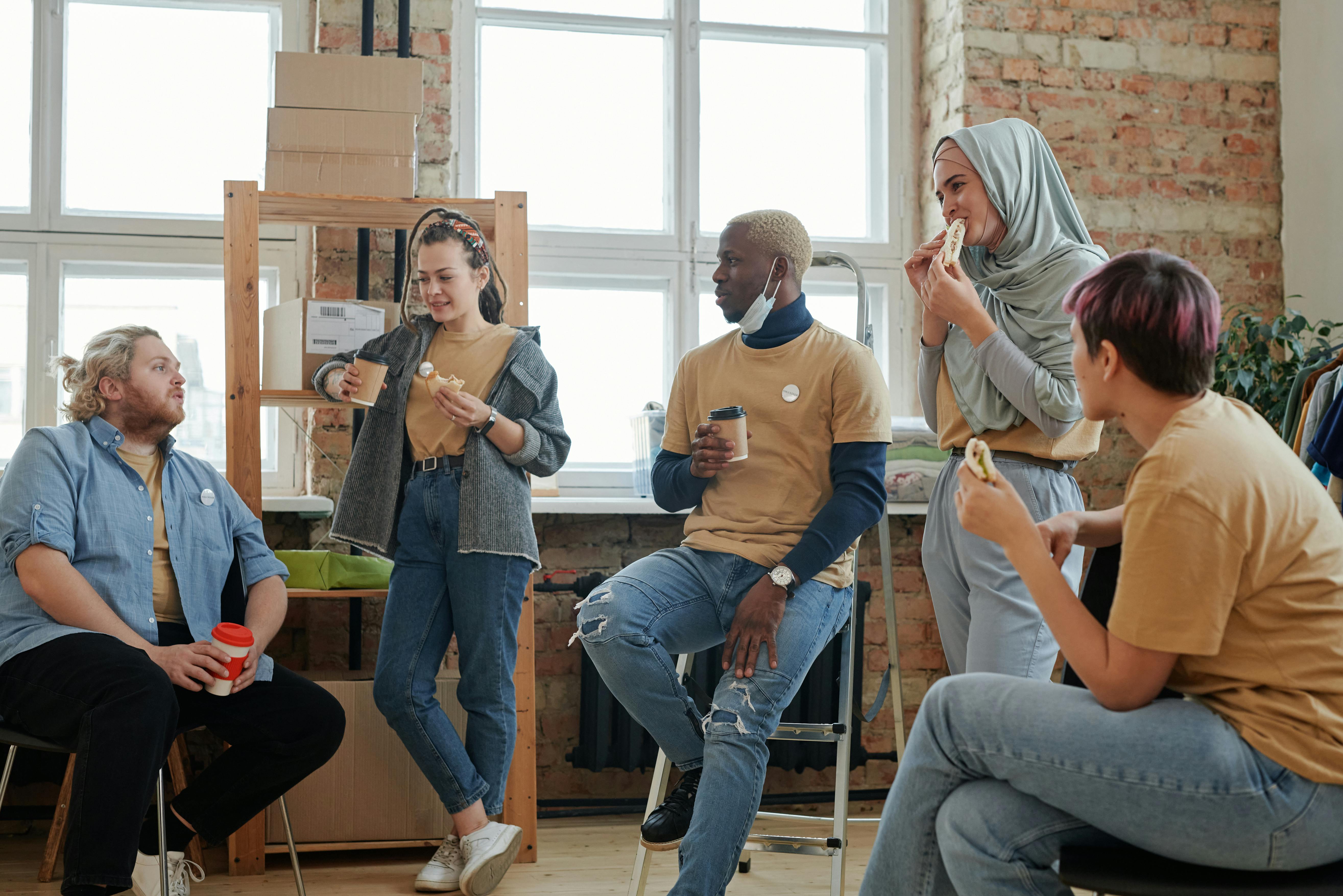 Diverse group of people socializing together